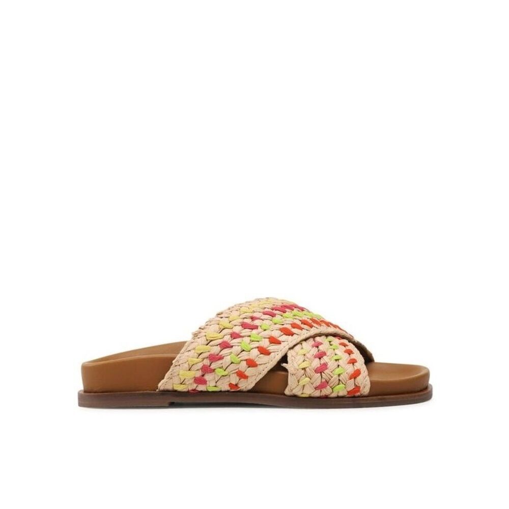 INUOVO Woven Slide Sandals with Neon Pink & Lime Accents, 39